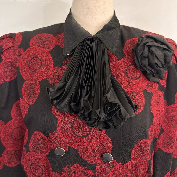 Beautiful VTG Richard Warren Abstract Art Silk Lined Peplum Jacket Size 8 - Picture 2 of 10